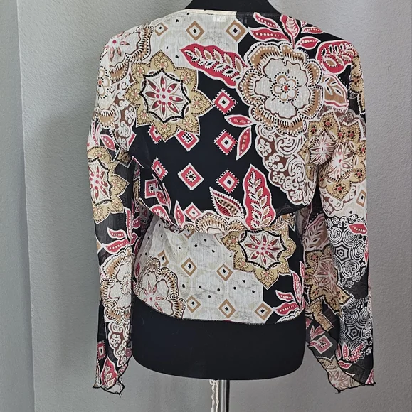 Rampage Y2K boho western sheer wrap blouse - Picture 5 of 8